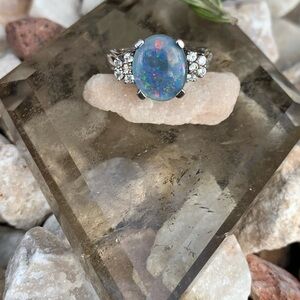 Sterling Silver Opal Ring with Diamond Accents